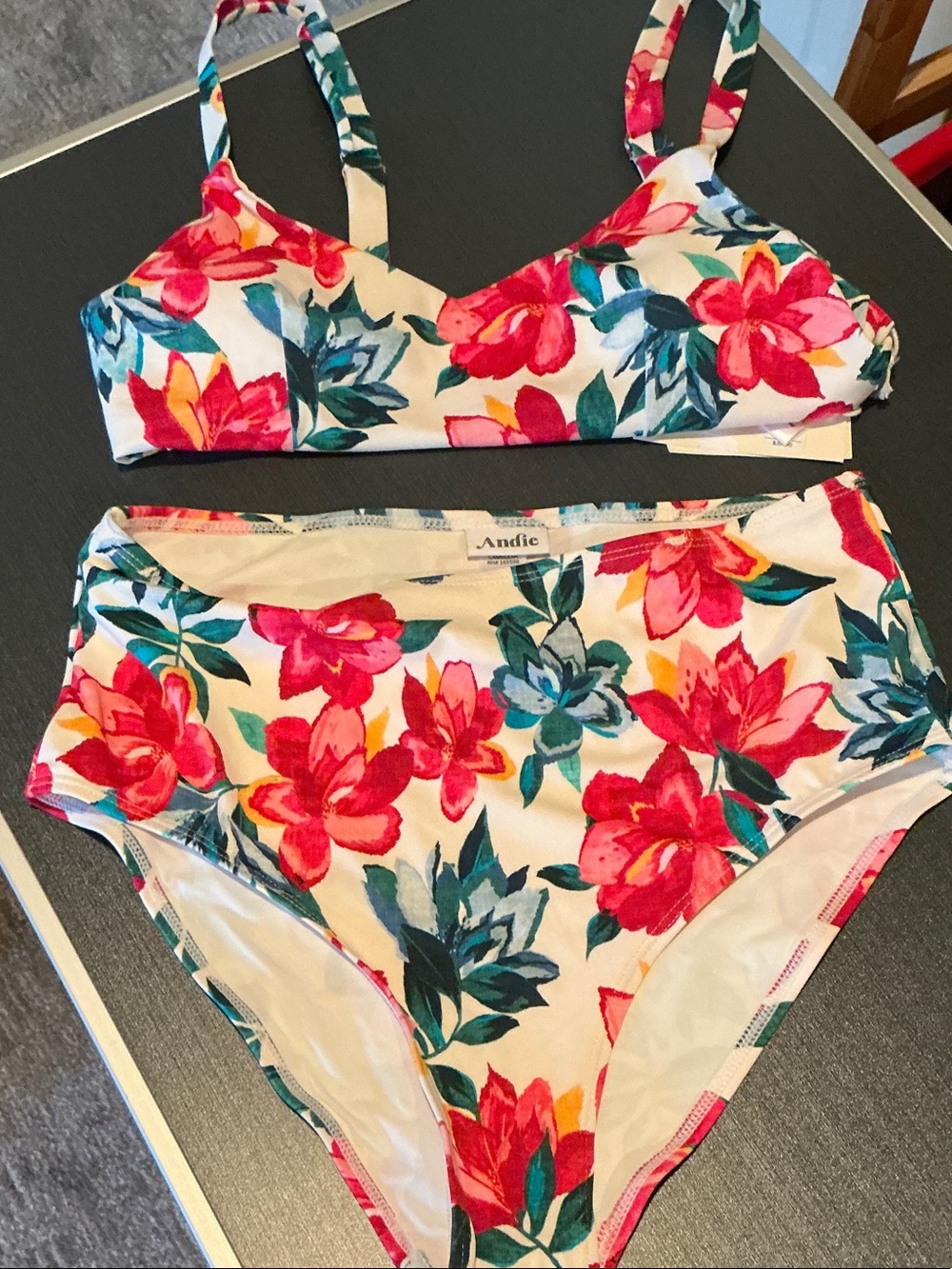 Andie Floral High-Waist Bikini - Pink, Teal, Green